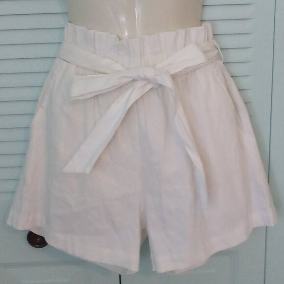 NWT SHORE CAPTIVA SHORTS PAPER BAG WAIST TIE BOW POCKETS LINEN BLEND WIDE LEG XS - Picture 1 of 9
